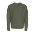 Rundhalspullover JACK & JONES "JJESUMMER KNIT CREW NECK SN", Herren, Gr. L, grün (beetle), Strick, Obermaterial: 90% Baumwolle, 10% Leinen, unifarben, modisch, regular fit taillenbedeckt, Rundhals, Langarm gerader Abschluss, Pullover, mit Rundhalsausschnitt