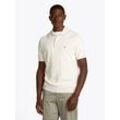 Poloshirt TOMMY HILFIGER "ESSENTIAL COTTON KNITTED POLO", Herren, Gr. L, weiß (ivory petal), Strick, Obermaterial: 100% Baumwolle, casual, Kurzarm Rippbündchen, Shirts