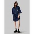 Jeanskleid CALVIN KLEIN JEANS "UTILITY BELTED SHIRT DRESS", Damen, Gr. M (38), N-Gr, blau (denim schwarz), Jersey, Obermaterial: 100% Baumwolle, unifarben, feminin, regular fit, Halbarm, Kleider, mit Logopatch