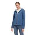 Outdoorjacke AMBER & JUNE "Amber & June Übergangsjacke mit Kapuze", Damen, Gr. 34, blau (schwarz indigo), Obermaterial: 95% Viskose, 5% Elasthan., casual, gerade, Langarm, Jacken