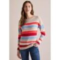 Strickpullover CECIL, Damen, Gr. L (42), desert beige melange, Web, 50% Baumwolle, 32% Viskose, 18% Polyacryl, gestreift, casual, normal normal, U-Boot-Ausschnitt, Langarm Bündchen, Pullover, im soften Baumwoll-Mix