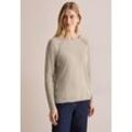 Strickpullover CECIL, Damen, Gr. L (42), desert beige melange, Web, 100% Baumwolle, Strukturmuster, casual, gerade normal, U-Boot-Ausschnitt, Langarm Bündchen, Pullover, aus reiner Baumwolle