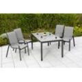 Garten-Essgruppe MERXX "Amalfi", grau (anthrazit, anthrazit, grafit), Polyester, Aluminium, Polyester, Sicherheitsglas, Sitzmöbel-Sets, 4 Stapelsessel, Tisch