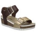 Sandale JOSEF SEIBEL "Quinn 02", Damen, Gr. 37, braun (goldfarben, dunkelbraun), Leder, metallic, kontrastfarbene Details, modisch, Schuhe, Plateausandale, Keilsandalette, Klettschuh mit Schnallen