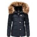 Winterjacke NAVAHOO "Zoja", Damen, Gr. M (38), blau (navy), Oberstoff: 100% Polyester, Futter: 100% Polyester, Wattierung: 100% Polyester, Ärmelfutter: 100% Polyester, Kunstpelz: 90% Polyacryl, 10% Polyester, casual, tailliert hüftbedeckend, Langarm Ärmel ohne Ärmelschlitz Rippstrickbündchen kontrastfarben, Jacken, stylische Steppjacke mit Kunstpelz Kapuze