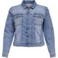 Jeansjacke ONLY CARMAKOMA "CARWESPA LS JACKET", Damen, Gr. 50, blau (light, blau, used), Denim/Jeans, Obermaterial: 79% Baumwolle, 20% Polyester, 1% Elasthan, used, casual, figurbetont kurz, Langarm 1-Knopf-Manschette, Jacken