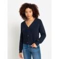 Strickjacke LASCANA, Damen, Gr. 32/34, blau (marine), Strick, Obermaterial: 100% Baumwolle, unifarben, casual, figurumspielend hüftlang, V-Ausschnitt, Langarm, Strickjacken, mit V-Neck