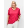 T-Shirt mit doppellagigem Vorderteil, sorbet pink, Gr.52/54