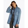 Hemdbluse TOMMY JEANS "RELAXED LS SHIRT BI6011", Damen, Gr. L (40), blau (denim light), Denim/Jeans, Obermaterial: 54% Baumwolle, 46% Lyocell, unifarben, casual, relaxed fit lang, Langarm 1-Knopf-Manschette, Blusen, mit Brusttasche, in blauer Waschung