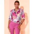 Schlupfbluse CREATION L, Damen, Gr. 36, fuchsia, hellgrau, bedruckt, 100% Modal, gemustert, V-Ausschnitt, Langarm, Blusen