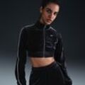 Nike Sportswear Collection verkürztes Oberteil aus Velours mit durchgehendem Reißverschluss (Damen) - Schwarz