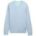 TOM TAILOR Herren Strickpullover mit V-Ausschnitt aus Baumwolle, blau, Meliert, Gr. XXL