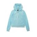 Kapuzennickijacke JUICY COUTURE "ROBERTSON HOODIE Damen", Damen, Gr. L, blau (blau marl), 95% POLYESTER 5% ELASTAN, slim fit, Langarm, Jacken, Trainingsjacke Damen, Sweatjacke mit Kapuze, Velour, mit Glitzer, Sale