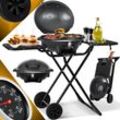 KESSER® elektrischer Elektrogrill 2in1 Tischgrill - Standgrill mit Deckel und Standfuß max. 2400 Watt Faltbar Thermometer Antihaftbeschichtung Grillplatte Abstelltische 2 Räder