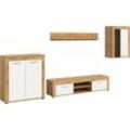 Wohnzimmer-Set INOSIGN "Aosta, 4-tlg., best. aus: Highboard, Lowboard, Wandboard & Vitrine", weiß (wotan eiche nachbildung, weiß), B:330cm H:169cm T:40cm, Holzwerkstoff, Kastenmöbel-Sets, Wohnwand, Kombination, Anbauwand, Möbel Set, Schrankwand, Möbel Kombi