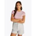 T-Shirt TOMMY JEANS "TJW SLIM C-NECK TEE", Damen, Gr. L (40), precious pink, Single Jersey, Obermaterial: 100% Baumwolle, unifarben, Basic, slim fit hüftlang, Rundhals, Kurzarm abgesteppt, Shirts, mit Logo-Stickerei