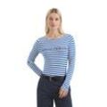 Langarmshirt MARC O'POLO "aus Organic Cotton", Damen, Gr. L, blau, Obermaterial: 100% Baumwolle, gestreift, Basic, regular fit, U-Boot-Ausschnitt, Langarm normaler Saum, Shirts