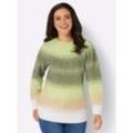 Rundhalspullover INSPIRATIONEN "Pullover", Damen, Gr. 36, grün (schilf, sand, gemustert), 75% Polyacryl, 22% Polyester, 3% Elasthan, bedruckt, gemustert, mehrfarbig, Langarm, Pullover