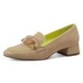 Pumps TAMARIS, Damen, Gr. 36, beige (sandfarben), Ziegenleder, mehrfarbig, modisch, Schuhe, Blockabsatz, Abendschuh, Festtagsschuh mit Zierkette