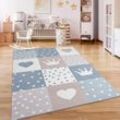 Kinderteppich PACO HOME "Eliz 391", beige, B:200cm H:12mm L:280cm, Polyester, Teppiche, Kurzflor, Spielteppich, Patchwork-Muster, Motiv Krone, Herz & Punkte