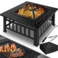 KESSER® Feuerstelle mit Grillrost & Grillzange Feuerschale 82x82x50cm, 3in1 Multifunktional Fire Pit für Heizung/BBQ Grill, Garten Terrasse , Metall Feuerkorb mit Schutzhülle Schürhaken Funkenschutz