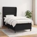 Boxspringbett Mit Matratze Stoff Schwarz | Größe: 90 x 190 cm | Modell: Flach mit Nägeln