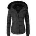 Steppjacke MARIKOO "Lotusblüte", Damen, Gr. XXL (44), schwarz, Oberstoff: 100% Polyester, Futter: 100% Polyester, Wattierung: 100% Polyester, Ärmelfutter: 100% Polyester, Kunstpelz: 90% Polyacryl, 10% Polyester, kontrastfarbene Details, modisch, figurbetont Po-bedeckend, Langarm Ärmel ohne Ärmelschlitz Rippstrickbündchen kontrastfarben, Jacken, hochwertige Winter Jacke mit edler Kunstpelz Kapuze