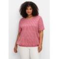 Rundhalsshirt SHEEGO "Große Größen", Damen, Gr. 40/42, rot (magenta gemustert), Obermaterial: 50% Baumwolle, 50% Modal, gemustert, casual, figurumspielend kurz, Rundhals, Kurzarm, Shirts, mit Minimal-Druck und Gummizugbund