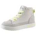 Sneaker SUPERFIT "STELLA WMS: mittel", Kinder, Gr. 29, creme, neongelb, Veloursleder, Polyester, Nappaleder, casual, Schuhe, Schnürboots mit Plateausohle, Größenschablone zum Download