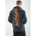 Kapuzensweatshirt ALPHA INDUSTRIES "BACK PRINT HOODY", Herren, Gr. M, blau (schwarz petrol), angeraute Sweatware, Obermaterial: 80% Baumwolle, 20% Polyester, bedruckt, modisch, normal, Rundhals, Langarm, Sweatshirts