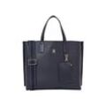 Henkeltasche TOMMY HILFIGER "TH DISTINCT SATCHEL MONO", Damen, Gr. B/H/T: 37cm x 29cm x 14cm, blau (dunkelblau), Lederimitat, Taschen, Damen Umhängetasche mit abnehmbarer Reißverschluss-Außentasche