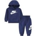 Jogginganzug NIKE SPORTSWEAR "NKN CLUB FLEECE SET", Kinder, Gr. 80 (12), blau (midnight navy), Sweatware, Obermaterial: 60% Baumwolle, 40% Polyester, sportlich, Sportanzüge, mit Kapuze