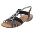 Riemchensandale REMONTE, Damen, Gr. 36, schwarz (schwarz, grau), Lederimitat, klassisch, Schuhe, Keilabsatz, Sommerschuh, Sandalette mit Gummizügen