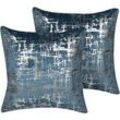 Kissen 2er Set GARDENIA Samtstoff 45 x 45 cm Blau Abstraktes Muster