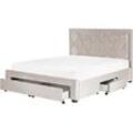 Bett mit Schubladen Samtstoff LIEVIN 160 x 200 cm Beige