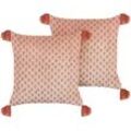 Kissen 2er Set RUMHORA Samtstoff 45 x 45 cm Rosa Blumenmuster