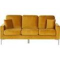 3-Sitzer Sofa Samtstoff senfgelb mit Kissen GAVLE