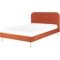 Bett mit Lattenrost Samtstoff FLAYAT 140 x 200 cm Orange