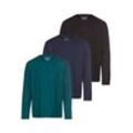 Langarmshirt MAN'S WORLD "neue Farbe ", Herren, Gr. 40/42 (XS), dk, grün, marine, schwarz, Single Jersey, Obermaterial: 100% Baumwolle, Basic, regular fit, Rundhals, Langarm normaler Saum, Shirts, Langarm, unifarben, aus Baumwolle, im 3er-Pack, Topseller