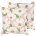 Kissen 2er Set JATROPHA Baumwolle 45 x 45 cm Rosa Blumenmuster