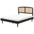 Bett mit LED Rattan VARZY 160 x 200 cm Schwarz