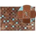 Teppich Kuhfell braun-blau 140 x 200 cm Patchwork ALIAGA