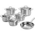 WMF Kochtopfset Brilliant , Edelstahl , Metall , 6-teilig , 16 cm,20 cm , 2 L,3,7 L,6,5 L,1,5 L,3 L , rund , kratzfest, rostfrei, geschmacksneutral,