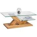 Linea Natura Couchtisch , Eiche, Transparent , Holz, Glas , Eiche , massiv , rechteckig , Bodenplatte , 60x44x110 cm , Wohnzimmer, Wohnzimmertische,