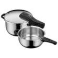 WMF Schnellkochtopfset Perfect , Edelstahl , Metall , 2-teilig , 4,5 L , abnehmbare Griffe, 2-Stufen-Garregler , Kochen, Töpfe, Schnellkochtöpfe