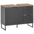 Waschbeckenunterschrank Denver , Schwarz, Eiche , Metall , 1 Fächer , 2 Schubladen , 80x60x35 cm , FSC , stehend , Badezimmer, Badezimmerschränke,