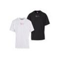 Langarmshirt KARL KANI "Karl Kani Herren KM222-101-2 KK 2-Pack Pinstripe + Essential Tee", Herren, Gr. L, weiß (weiß, schwarz), 100% Baumwolle, bedruckt, casual, oversize, Rundhals, Kurzarm, Shirts