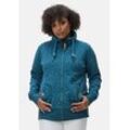 Kapuzensweatjacke RAGWEAR "Rylie Print Zip Plus", Damen, Gr. 44, blau (petrol), 70% Baumwolle, 30% Polyester, sportlich, gerade hüftbedeckend, hoch geschlossener Ausschnitt, Langarm eng Rippbündchen, Sweatjacken, modischer Damen Kapuzensweater mit Kordeln