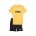 Trainingsanzug PUMA "ESS 2 COLOR NO. 1 LOGO TEE AND SHORTS SET B", Kinder, Gr. 128, gelb (sunny gelb), Jersey, Obermaterial: 100% Baumwolle, bedruckt, sportlich, regular fit, Sportanzüge