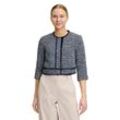 Jackenblazer BETTY & CO "Betty & Co Bolero-Jacke mit aufgesetzten Taschen", Damen, Gr. 36, blau (dunkelblau melange), Obermaterial: 77% Polyester, 12% Polyacryl, 5% Polyamid, 4% Viskose, 1% Baumwolle, 1% Wolle. Futter: 100% Polyester., modisch, tailliert kurz, Rundhals, 3/4-Ärmel, Blazer, Material